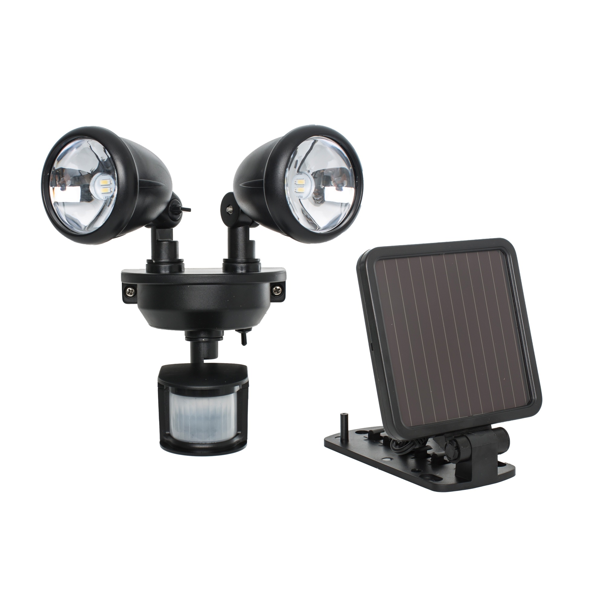 Maxsa Innovations Solar-Powered Dual Head LED Security Spotlight - 160 Lumens, Motion Activated, 3 Rechargeable Batteries, Model# 44215